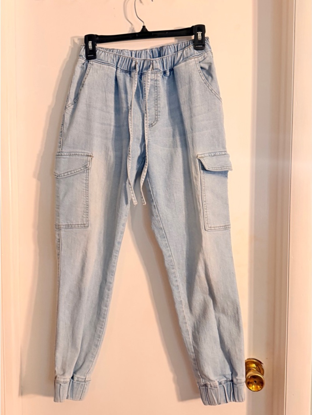 Almost Famous Light Wash Denim Cargo Joggers - Light Blue